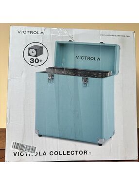 Victrola Vintage Vinyl Record Storage + Carrying Case Turquoise Collector II